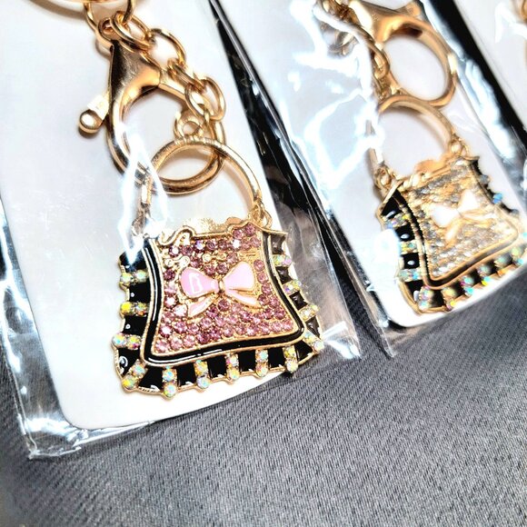 3 Mint Sparkling Rhinestone Purse w/ Bow, Bag/Keychain Charms ~ NWOT - Picture 3 of 4